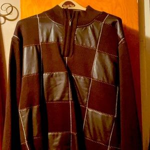 Brown leather front sweater